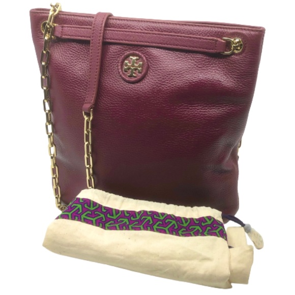 TORY BURCH~Swingpack Hobo~IMPERIAL GARNET LEATHER 2-WAY WHIPSTITCH CROSSBODY BAG - Picture 2 of 7